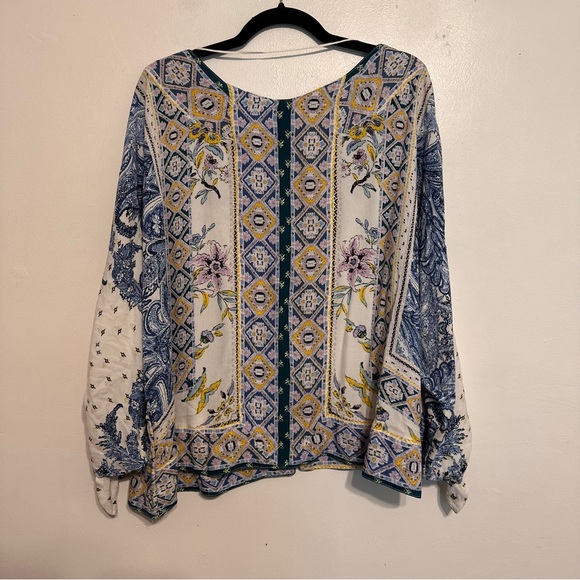 Free People Catch Me If You Can Floral Boho Patchwork Top Size XL - Picture 6 of 6